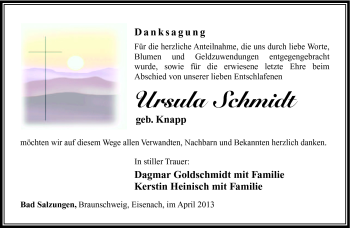 Traueranzeige von Ursula Schmidt von Südthüringer Presse