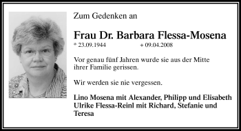 Traueranzeige von Dr. Barbara Flessa-Mosena von Frankenpost