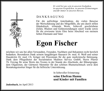 Traueranzeige von Egon Fischer von Südthüringer Presse