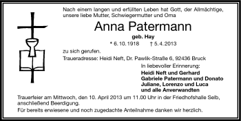 Traueranzeige von Anna Patermann von Frankenpost