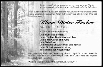 Traueranzeige von Klaus-Dieter Fischer von Südthüringer Presse
