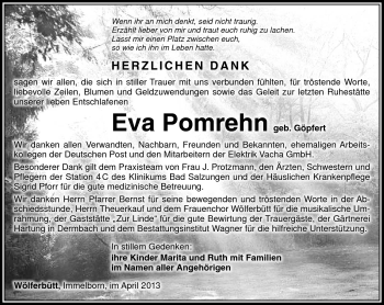 Traueranzeige von Eva Pomrehn von Südthüringer Presse