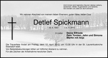 Traueranzeige von Detlef Spickmann von Neue Presse Coburg