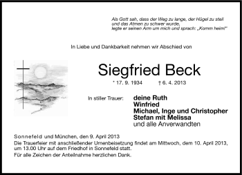 Traueranzeige von Siegfried Beck von Neue Presse Coburg