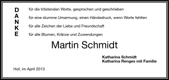 Traueranzeige von Martin Schmidt von Frankenpost
