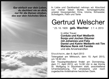 Traueranzeige von Gertrud Welscher von Neue Presse Coburg