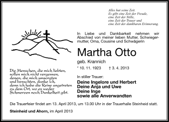 Traueranzeige von Martha Otto von Südthüringer Presse
