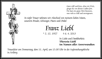 Traueranzeige von Franz Liebl von Frankenpost