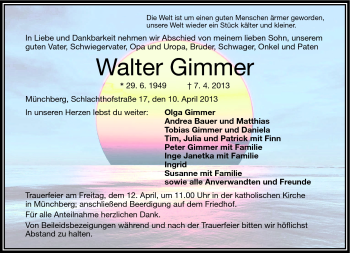 Traueranzeige von Walter Gimmer von Frankenpost