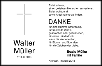 Traueranzeige von Walter Müller von Neue Presse Coburg