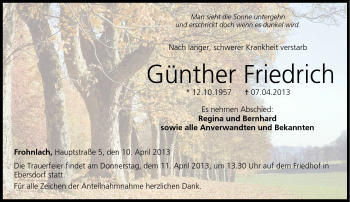 Traueranzeige von Günther Friedrich von Neue Presse Coburg