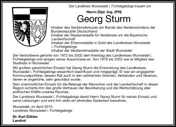 Traueranzeige von Georg Sturm von Frankenpost