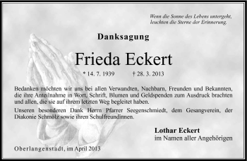 Traueranzeige von Frieda Eckert von Neue Presse Coburg
