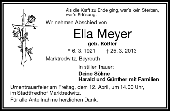 Traueranzeige von Ella Meyer von Frankenpost