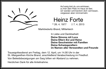 Traueranzeige von Heinz Forte von Frankenpost