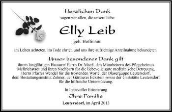 Traueranzeige von Elly Leib von Südthüringer Presse