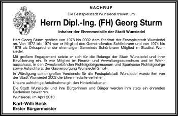 Traueranzeige von Georg Sturm von Frankenpost