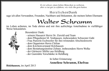 Traueranzeige von Walter Schramm von Südthüringer Presse