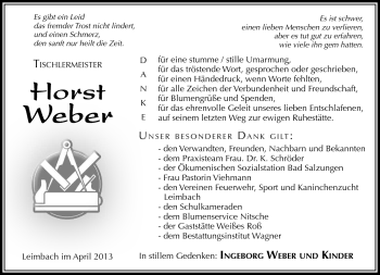 Traueranzeige von Horst Weber von Südthüringer Presse