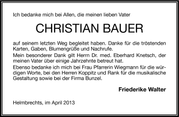 Traueranzeige von Christian Bauer von Frankenpost