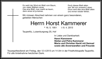 Traueranzeige von Horst Kammerer von Frankenpost