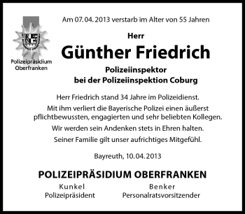 Traueranzeige von Günther Friedrich von Neue Presse Coburg