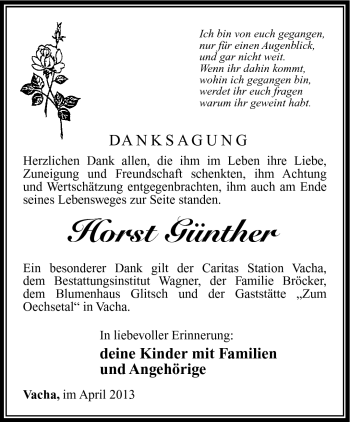 Traueranzeige von Horst Günther von Südthüringer Presse