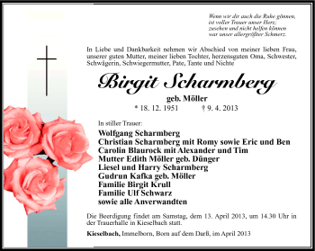 Traueranzeige von Birgit Scharmberg von Südthüringer Presse