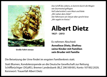 Traueranzeige von Albert Dietz von Neue Presse Coburg