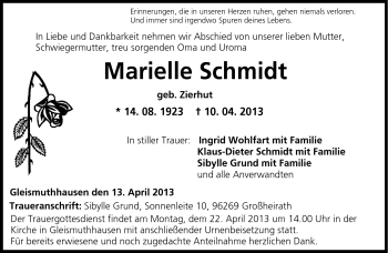Traueranzeige von Marielle Schmidt von Neue Presse Coburg