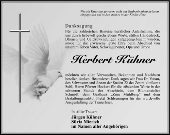 Traueranzeige von Herbert Kühner von Südthüringer Presse