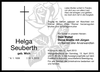 Traueranzeige von Helga Seuberth von Neue Presse Coburg