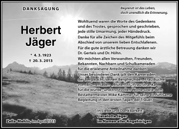 Traueranzeige von Herbert Jäger von Südthüringer Presse