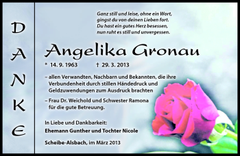 Traueranzeige von Angelika Gronau von Südthüringer Presse