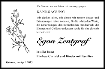 Traueranzeige von Egon Zentgraf von Südthüringer Presse