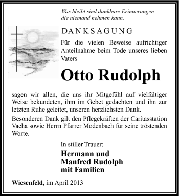 Traueranzeige von Otto Rudolph von Südthüringer Presse