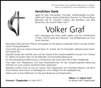 Traueranzeige von Volker Graf von Neue Presse Coburg