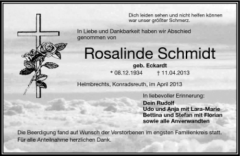 Traueranzeige von Rosalinde Schmidt von Frankenpost