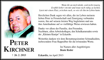 Traueranzeige von Peter Kirchner von Südthüringer Presse