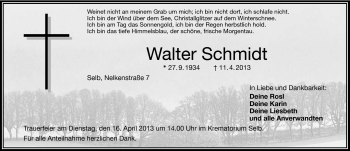 Traueranzeige von Walter Schmidt von Frankenpost