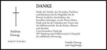 Traueranzeige von Andreas Einwag von Neue Presse Coburg
