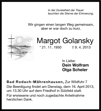 Traueranzeige von Margot Golansky von Neue Presse Coburg