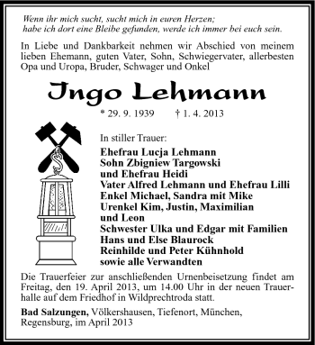 Traueranzeige von Ingo Lehmann von Südthüringer Presse
