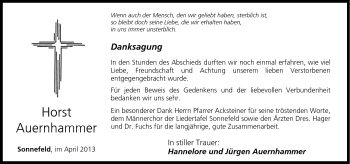 Traueranzeige von Horst Auernhammer von Neue Presse Coburg