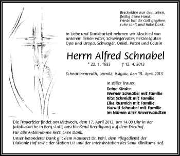 Traueranzeige von Alfr4ed Schnabel von Frankenpost