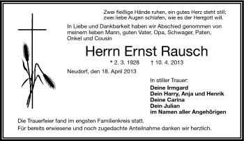 Traueranzeige von Ernst Rausch von Frankenpost