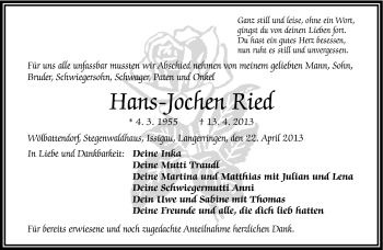 Traueranzeige von Hans-Jochen Ried von Frankenpost