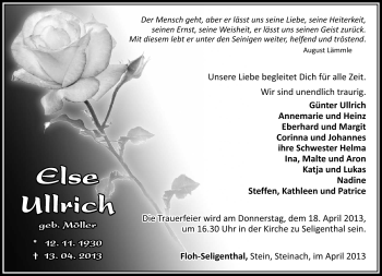 Traueranzeige von Else Ullrich von Südthüringer Presse