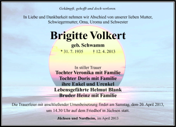 Traueranzeige von Brigitte Volkert von Südthüringer Presse