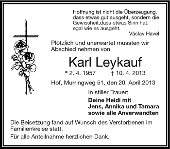 Traueranzeige von Karl Leykauf von Frankenpost
